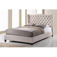 Baxton Studio BBT6344-King-Light Beige-6086-1 Norwich Light Beige Linen Modern Platform Bed –King Size